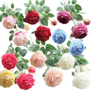 3heads人工花Peony Bouquet Silk Flowers Bridal Bouquet Fall Vivid Fake Rose for Wedding Home Party Decor210T