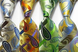 Bow Ties Fashion Paisley Tie Men's 9cm Silk Necktie Set Gold Green Beige Blue JACQUARD WOVEN