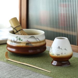 Bicchieri da vino 4 pezzi Set da tè Matcha Ciotola per il cambio del forno in ceramica Strumenti tradizionali fatti a mano Set da regalo per la cultura giapponese al coperto 230714