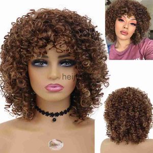 Синтетические парики Gnimegil Synthetic Afro Curly Wig Brown Short Kinky Curls Hair African American Wigs для женщин смешанные коричневые выделения с челком x0715