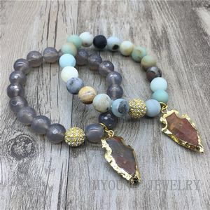 Strand Amazonite Beads Gray Agates Brown Jaspers Arrowhead Bracelet MY1331 Pulseira Feminina