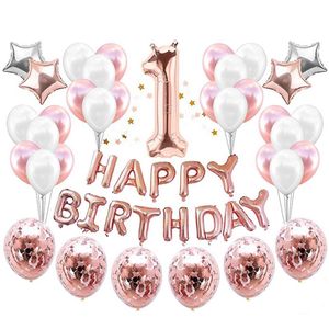 Augkun 37pcs 1. Doğum Günü Partisi Dekorasyon Çocuk Balonları 1 Yıldızlı Doğum Günü Balon Banner Mutlu Yıllar Bebek Duş Boy2351