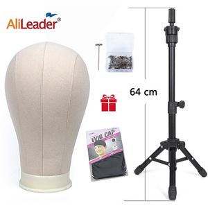 Wig Stand AliLeader 64cm調整可能なウィッグトリポードキャンバスヘッドトレーニングマネキンヘッドウィッグキットウィッグトリポド230715