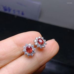 Kolczyki na stadnina Naturalny prawdziwy rubinowy pierścień kamienia szlachetnego w 925 srebrnym kolorze biżuterii dla kobiet z pudełkiem na prezent
