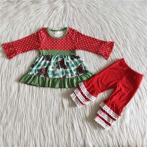 Completi abbigliamento RTS Baby Girl Christmas manica lunga Dot vestiti Set Tree Truck Print Outfit Winter Lace Ruffle Kids 230714