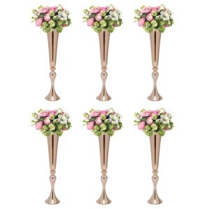 decoration Wedding Metal Trumpet Vases Desktop Metal Trumpet Centerpieces Vase Welcome Area Road Guide Flower Holder Height Wedding Props