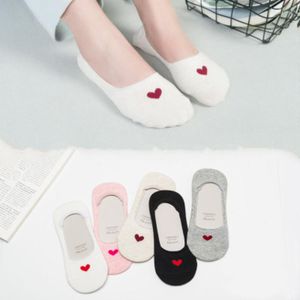 Women Socks 5 Pairs Women's Solid Color Cotton Invisible Love Low Top Shallow Mouth Non-slip Silicone Peas