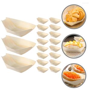 Tigelas 120 Pcs Forma de Navio Madeira Chip Tigela Palete Descartável Servindo Bandeja Sushi Pratos Barcos Pinho