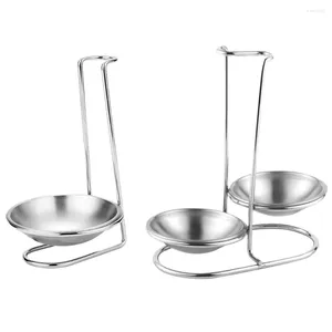 Dinnerware Sets 2Pcs Spoon Rest Stainless Steel Utensils Lid Holder Ladle Pot Rack Multifunctional Storage Kitchen Silver