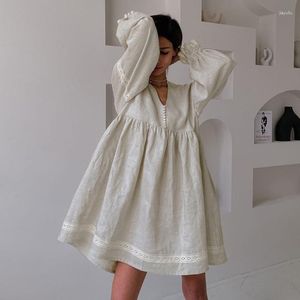 Casual klänningar y2k miniklänning bomullslinne sexig vintage hög midja vestidos e-tjej strand semester sommar vestido lykta ärm elegant