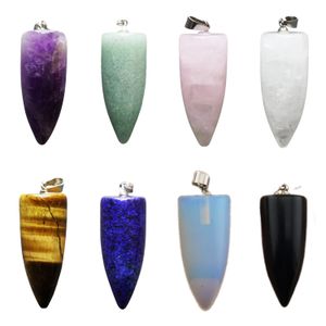 Natural Gemstone Bullet Pendants for Making Jewelry Necklace Healing Chakra Charms Pointed Crystal Meditation Anxiety Relief