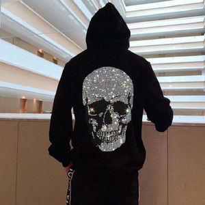 Herren Hoodies Hohe Qualität Herren Hoodie Marke Warme Dicke Sweatshirt Hip-Hop Lose Charakteristische Persönlichkeit Schädel Pullover Strass