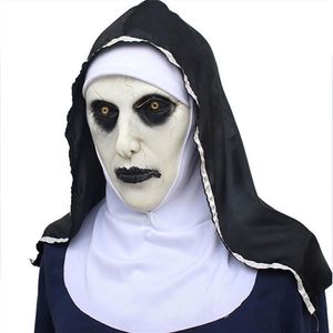 Máscaras de festa The Nun Horror Mask Cosplay Valak Máscaras assustadoras de látex com lenço na cabeça Capacete facial completo Adereços de festa de Halloween 2209082193