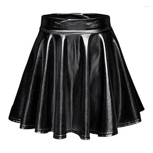 Skirts Metallic Skirt Flared Pleated With A-Line Silhouette Women'sMetallic High Waist Solid Short Mini Skater