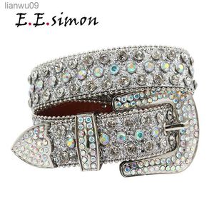 Hot Rhinestone Belts Studded Skull Lether Belts for Women Luksusowe projektantki marki dla dostawców dżinsów White Black L230704