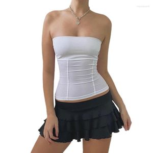 Women's Tanks Y2k Strapless Corset Tops Summer White Off Shoulder Women Sleeveless Tube Top Sexy Skinny Fit Bustier Clothes Cute