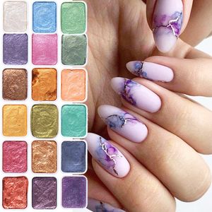 Unha Glitter Art Pigment Set Solid Metallic Watercolor Paint Chrome Powder Gradient Marble Effect Shimmer Manicure Dust NT1915 230714