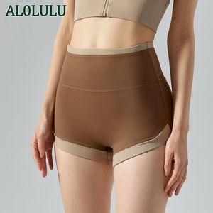 AL0LULU Shorts de ioga Shorts esportivos femininos Cintura alta respirável Secagem rápida Calças de três pontos