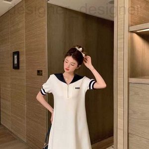 Basic & Casual Dresses designer Miu Navy Neck Dress Summer Minimalist College Style POLO Small Short Skirt High Grade Loose Waist White 1AA9