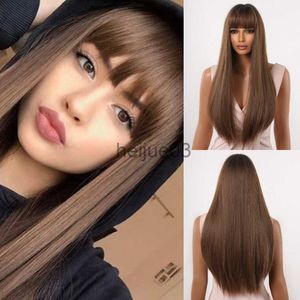 Synthetic Wigs Brown Synthetic Wigs Long Straight with Bangs Wigs for Black Women Party Daily Natural Hair Wigs Heat Resistant Fiber x0715