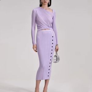 Two-color Womens Designer Clothing Irregular Neckline Long-sleeved Temperament Slim Waist Knitted Dress