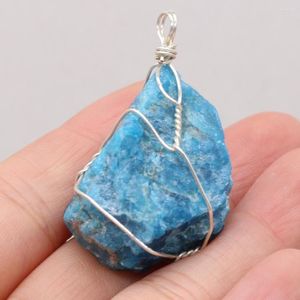 Подвесные ожерелья натуральные синие каменные чары ожерелье нерегулярное проволочное обертывание драгоценный камень для женщин