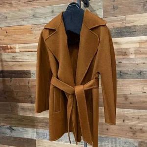 Mara dupla face casaco de lã de caxemira água ondulação casaco de lã designer marca de luxo feminino blusão longo roupão com decote em v cardigan jaqueta