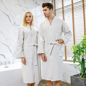 Women's Sleepwear Five-star El Bathrobe Women Cotton Bath Robe Summer Couples Waffle Dressing Gown Bride Robes Plus Size Men