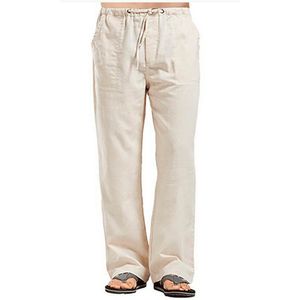 Calça masculina de linho de algodão verão cor sólida respirável masculino casual cintura elástica fitness 230715