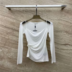 23SS Cotton Women Designer Shirts Pullover Tops Clothing With Hollow Out Girls Skinny Milan Runway High End Luxury Brand Sexig Designer Tee Shirts Blus T Shirt