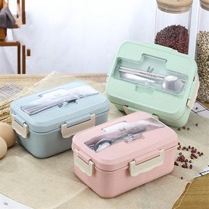 Mikrovågsugn Lunch Box Wheat Straw Ceries Food Storage Container Children Barn School Office Portable Bento Box Lunch Bag GG02L2467