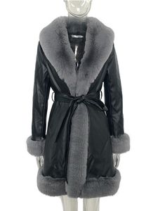 Ceketler RR2076 PU Deri Uzun Ceketler Kadın Moda Kravat Bel Bel Ceketleri Kadınlar Zarif Yan Cepler Sahte Kürk Ceketleri Kadın Bayanlar