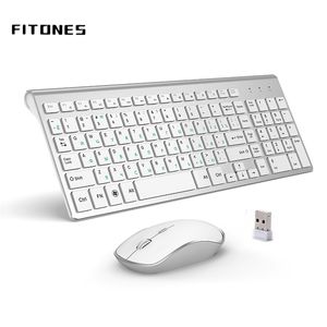 Combos de teclado e mouse versão russa 2.4g teclado sem fio e mouse ergonômico portátil tamanho completo interface USB high-end fashion branco prateado 230715