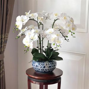 Big Artificial Orchids Pu Real Touch Hand Set Glass Stor blommaarrangemang ingen vas Hemdekoration 210317242F