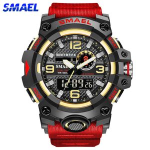 Smael digitala män Militära klockor Dual Time Waterproof Luxury Top Brand Watch Men's Sports LED Quartz Analog armbandsur Male