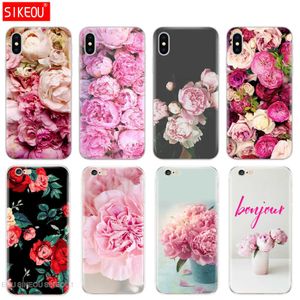 Flower Pink Peonies Silicone Cover Phone Case For Iphone 6 X 8 7 6s 5 5s SE 2020 Plus 10 XR XS MAX 11 Pro