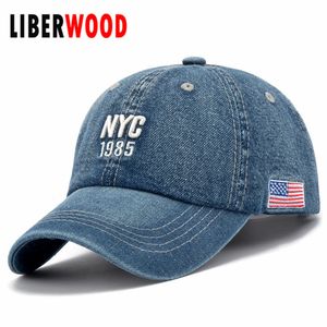 Ball Caps Denim Solid Blue Jeans YORK City 1985 American Flag Baseball Hat Cap Cowboy Dad Hat Curved Ball Cap USA Distressed Vintage 230715