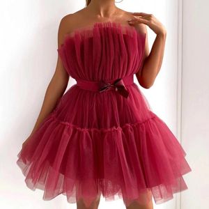 Casual Dresses Stylish Women Fashion Mini Bandeau Dress Bow-Knot Ladies Sexy Strapless Party Wear for Club