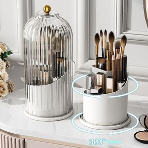 Lagringslådor 360 ° Roterande sminkborstar Hållare med lock Luxury Cosmetic Organizer Lipstick Eyebrow Pencil Eye Shadow Box