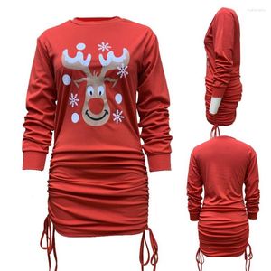 Casual Dresses Women Slim Fit Party Christmas Printed Round Neck Bag Buttock Long Sleeve Summer Dress Sale Ladies 2023 Vestidos