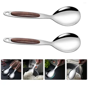 Set di stoviglie 2 pezzi Utensili da cucina in acciaio inossidabile Cucchiaio di riso Cucchiai da insalata Zuppa 23,5X7,7 cm Servire caffè in legno