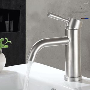 Rubinetti per lavabo da bagno Rubinetto per lavabo in acciaio inossidabile spazzolato 304 Gomito cilindrico e valvola di miscelazione a freddo Vasca da bagno