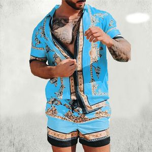 Fatos de treino de verão Boho Tropical Print Matching Set Conjunto de duas peças Slim top de manga curta e calças curtas Streetwear Office Mens Plus Size