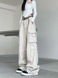 Techwear Harajuku Jeans Cargo Beige Donna Retro Y2K Streetwear Pantaloni Oversize Neri a Gamba Larga in Denim Pantaloni Hippie Femminili