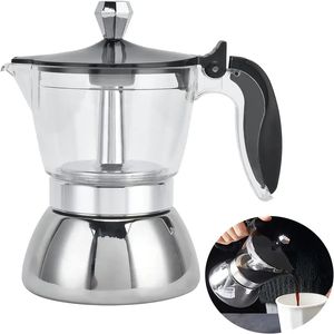 1pc Moka Pot, кофейный горшок из нержавеющей стали теплостойкость прозрачный дизайн для ресторана Home Office Hotel для капучино Macchiato и Mocha