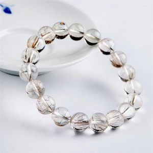 Strand Genuine Brazil 10mm Natural Rutilated Quartz Crystal Clear Round Bead Stretch Bracelets For Women Femme