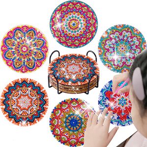 Бриллиантовая живопись Ruopoty 6pc Sets Coasters с держателем Mandala Diy Art Crafts для взрослых комплекты 230715
