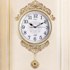 Relógios de parede Pêndulo Dourado Relógio Pendurado Relógio de Arte de Metal de Luxo Decoração de Cozinha Wandklok Living Home Room