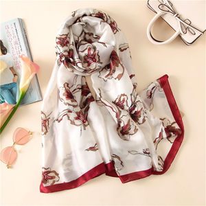 Artı Boyut Saf İpek Eşarp Kadın Tasarımcı Donanma Floral Pashmina Şalları ve Eşarplar Dikdörtgen Bandana Foulard Bufanda Mujer308z