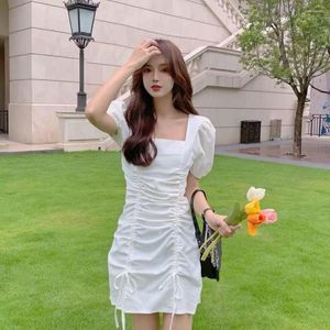 Casual Dresses Summer 2023 Prom Look Thin Long Dress Women French Elegant Pretty Women's Waist Korean Style Clothes Puff Sleeves Sexy